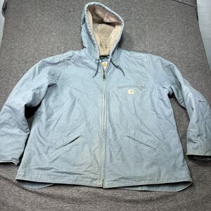 Vintage Carhartt J141 3xl Hooded Detroit Cropped Blue Unisex Sherpa Lined Fade